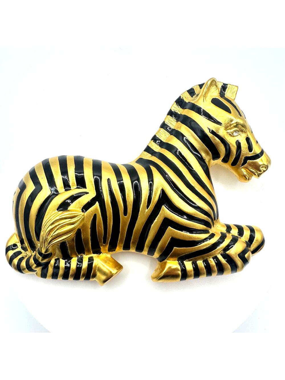 Doreen Ryan vintage massive large gold plated black enamel zebra figural brooch